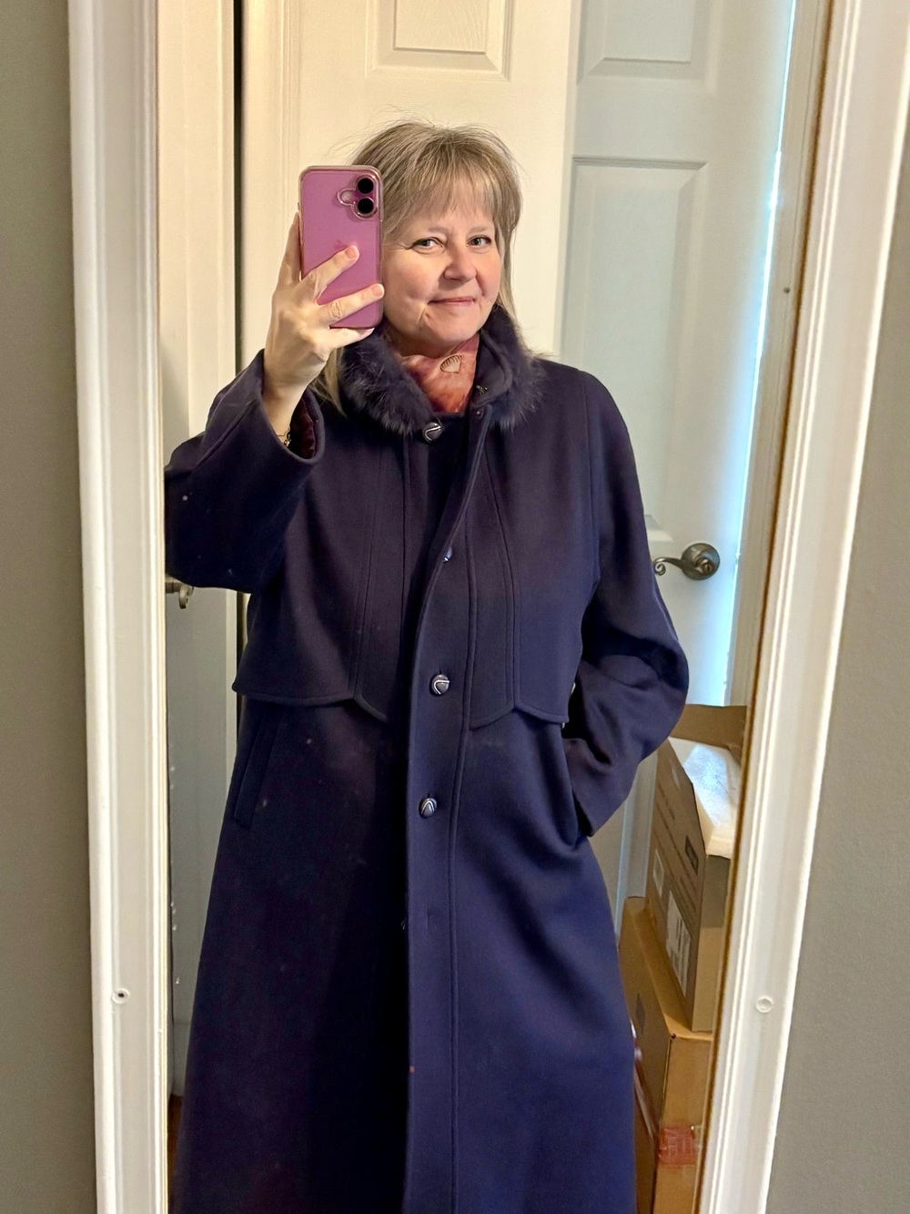 ✨Vintage✨ Womens Purple Long Virgin Wool Coat with Fur Collar